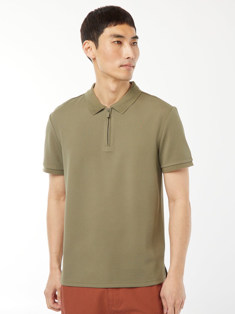 Een polo met wafeltextuur en ritsje aan de hals! groen - Kiabi