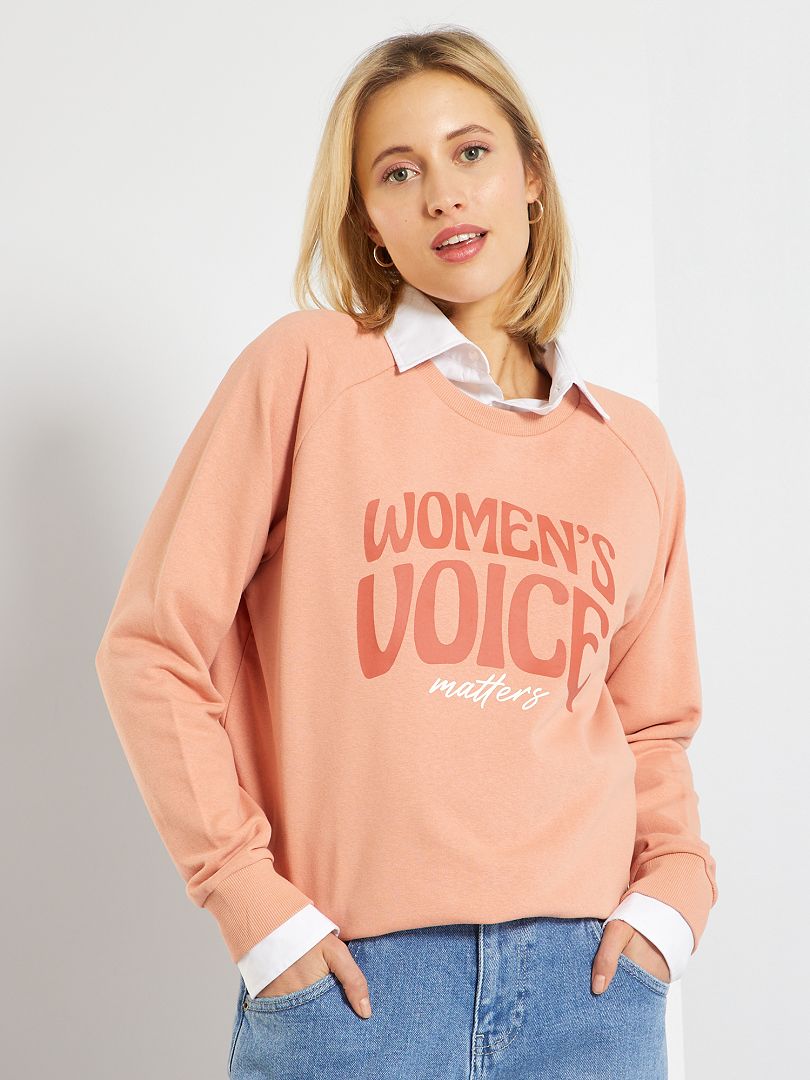 Een sweater van joggingstof in het teken van de internationale vrouwendag roze - Kiabi