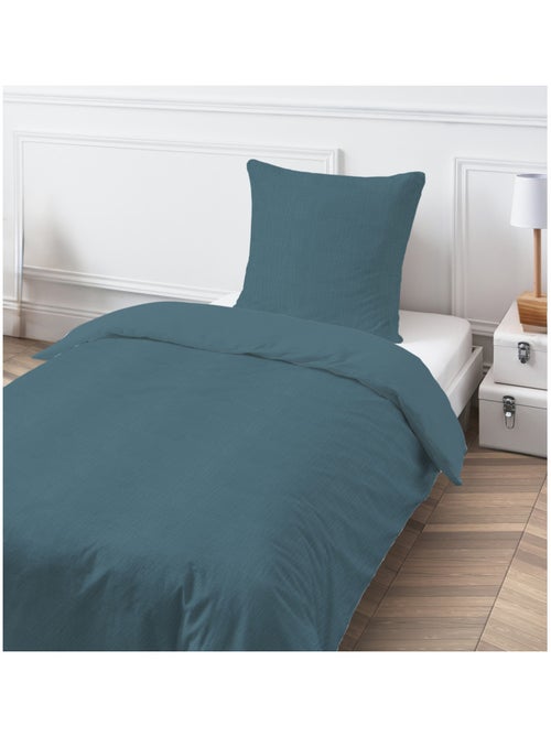 Eenpersoons dekbedovertrekset effen katoengaas 140 x 200 cm blauw – Future Home - Kiabi Eenpersoons dekbedovertrekset effen katoengaas 140 x 200 cm blauw – Future Home - Kiabi