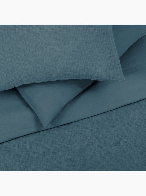 Eenpersoons dekbedovertrekset effen katoengaas 140 x 200 cm blauw – Future Home - Kiabi Eenpersoons dekbedovertrekset effen katoengaas 140 x 200 cm blauw – Future Home - Kiabi