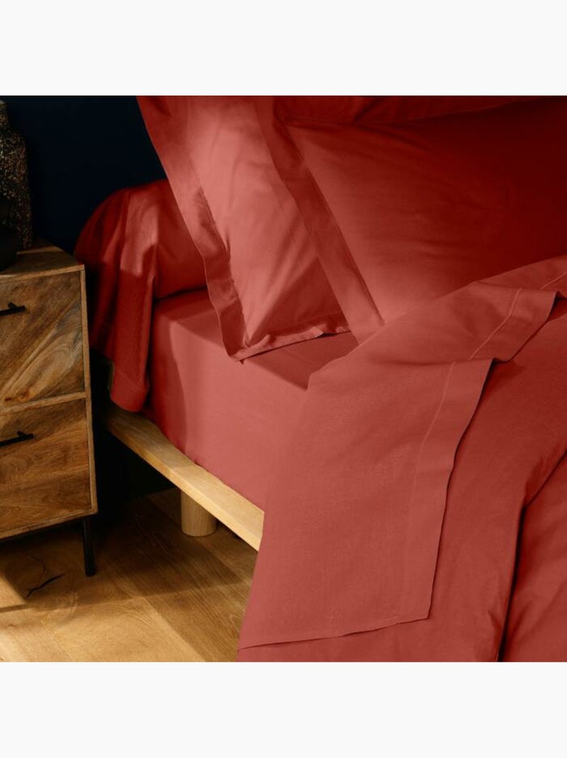 Eenpersoons hoeslaken katoen 57 draden lina Terracotta - Kiabi