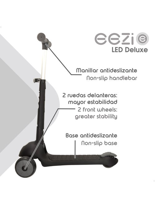 Eezi zwarte driewielscooter met verlichting en inklapbaar stuur. - Kiabi Eezi zwarte driewielscooter met verlichting en inklapbaar stuur. - Kiabi