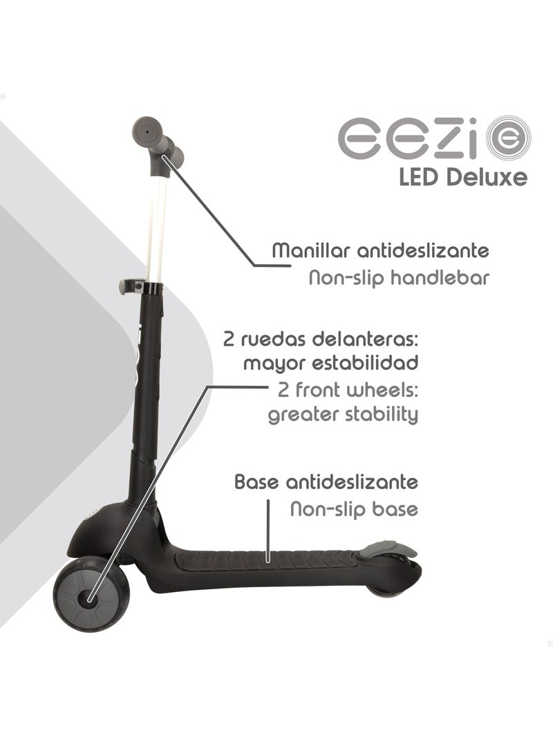 Eezi zwarte driewielscooter met verlichting en inklapbaar stuur. N.v.t. - Kiabi