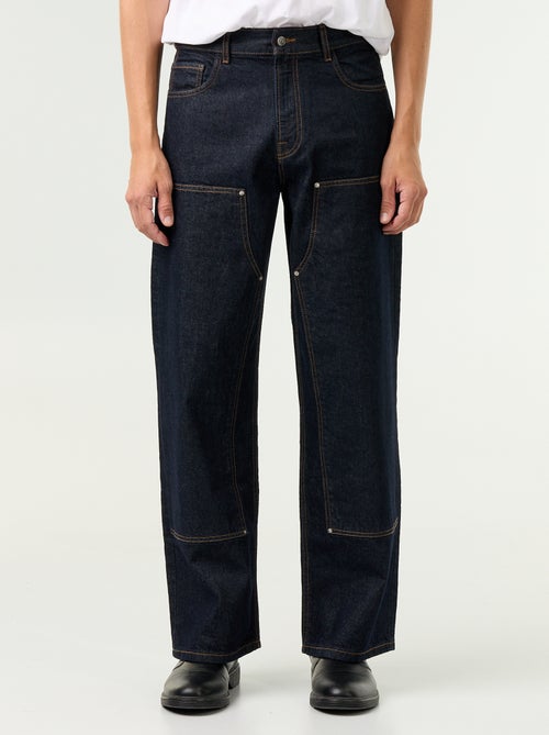 Effen baggy jeans met fantasie-inzetten - Kiabi Effen baggy jeans met fantasie-inzetten - Kiabi
