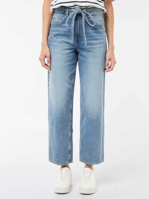 Effen, barrel-fit spijkerbroek met strikdetail - Kiabi