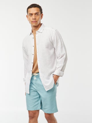 Effen bermuda met elastische tailleband + koordjes
