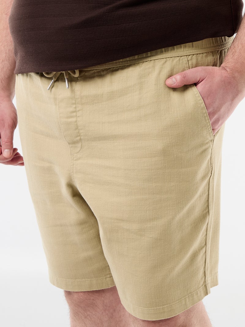 Effen bermuda van dobby stof Biege - Kiabi