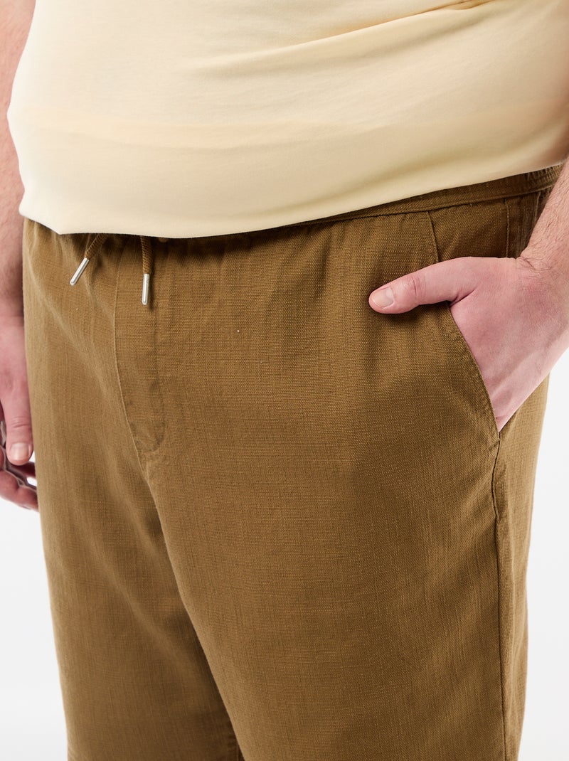 Effen bermuda van dobby stof Bruin - Kiabi