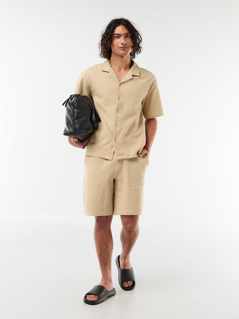 Effen bermuda van zware jersey Biege - Kiabi