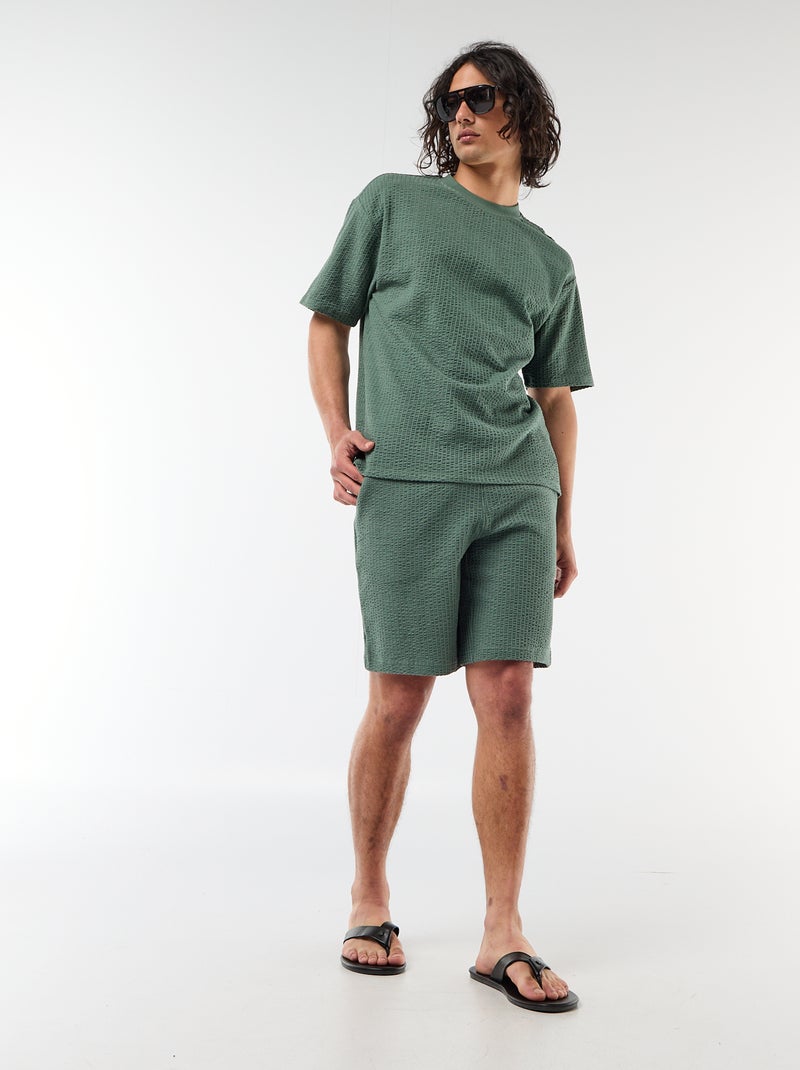 Effen bermuda van zware jersey Groen - Kiabi