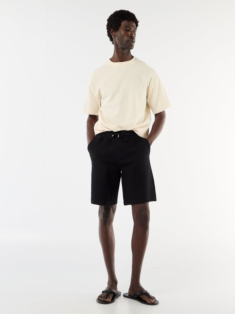 Effen bermuda van zware jersey Zwart - Kiabi