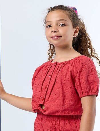 Effen blouse met broderie anglaise