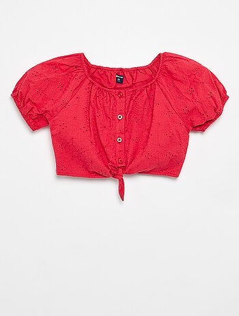Effen blouse met broderie anglaise