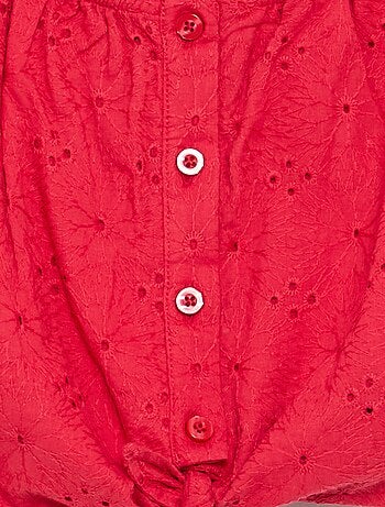 Effen blouse met broderie anglaise