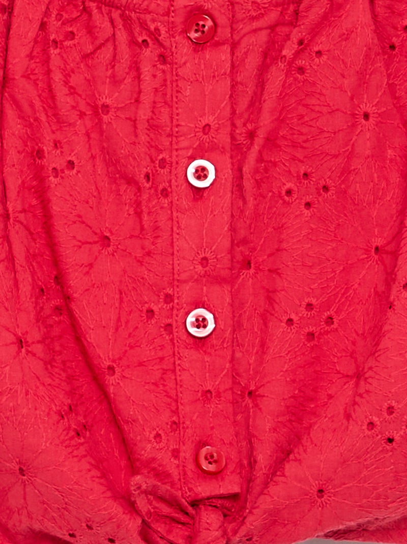 Effen blouse met broderie anglaise Rood - Kiabi