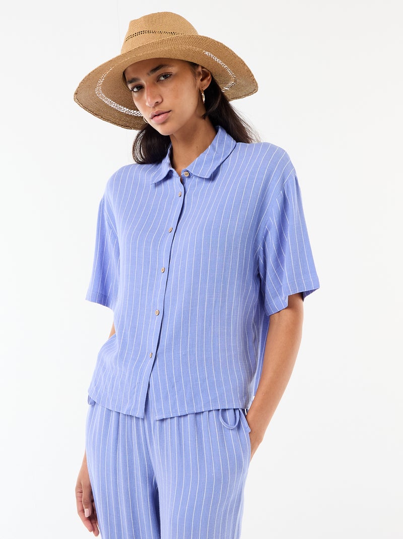 Effen blouse met korte mouwen Blauw - Kiabi