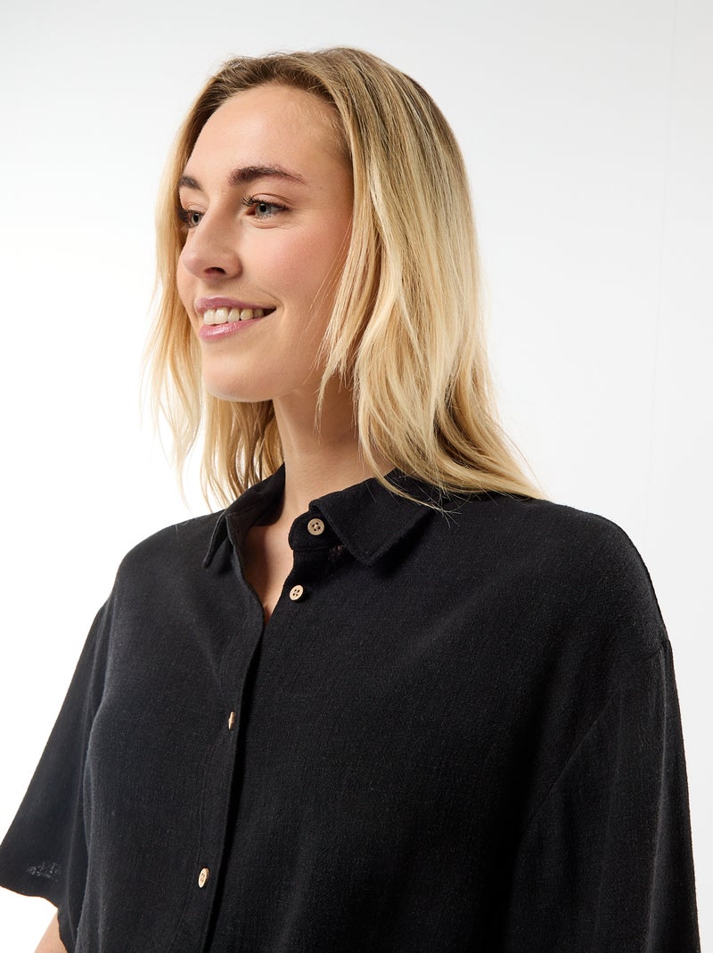 Effen blouse met korte mouwen Zwart - Kiabi