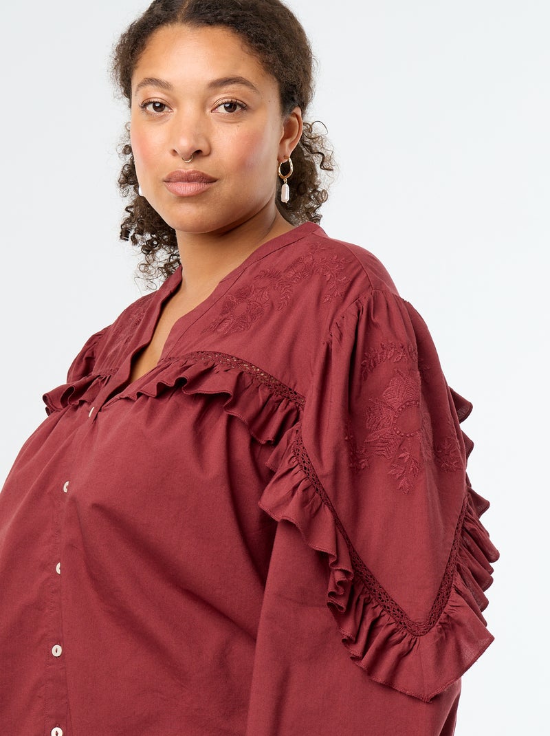 Effen blouse met ruches Rood - Kiabi