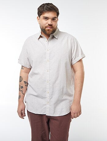 Effen blouse van gemengd linnen met korte mouw