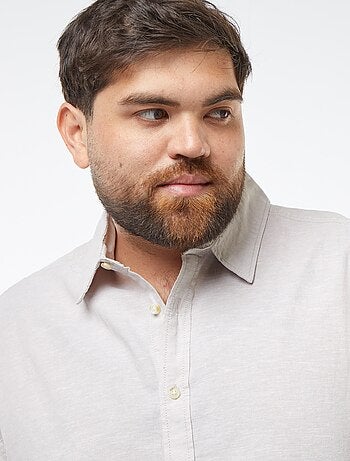 Effen blouse van gemengd linnen met korte mouw