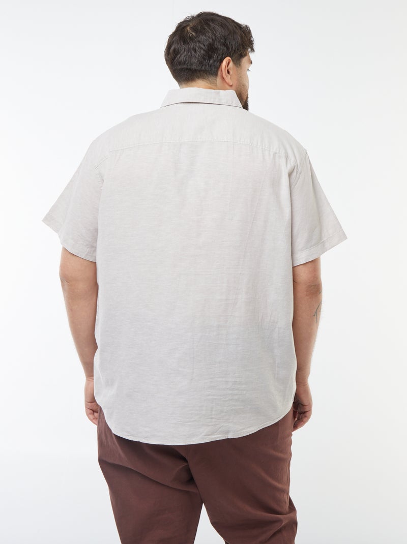 Effen blouse van gemengd linnen met korte mouw BIEGE - Kiabi