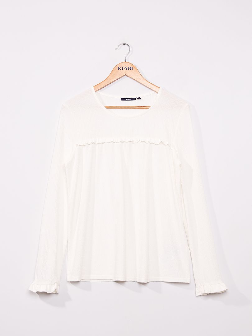Effen blouse van getextureerd tricot sneeuw wit - Kiabi