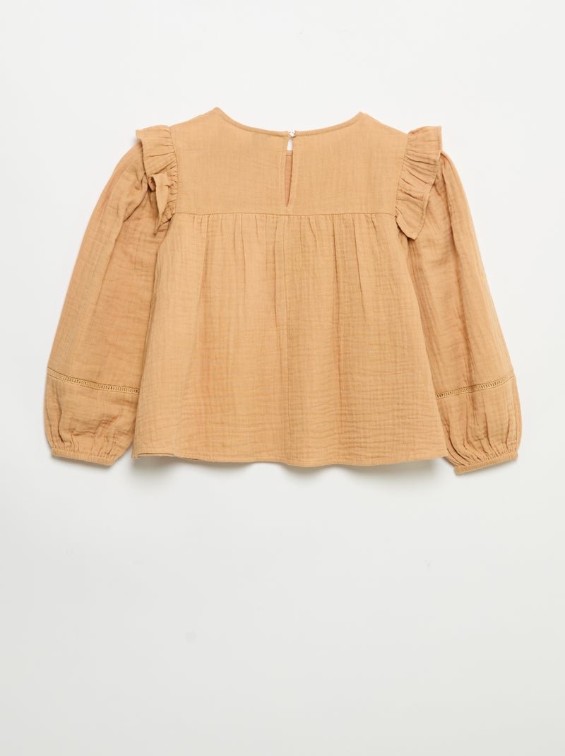 Effen blouse van katoenen gaas Bruin - Kiabi