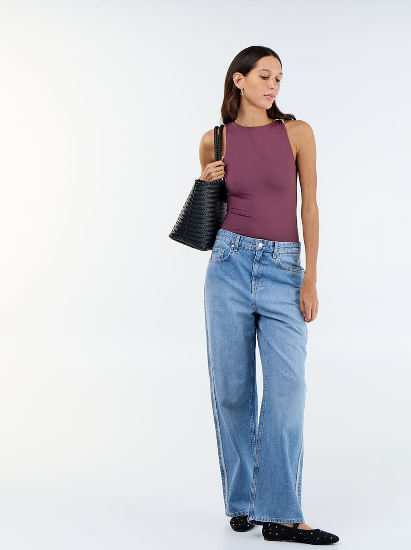 Effen body met goudkleurige sieraden op de schouderbandjes Paars - Kiabi