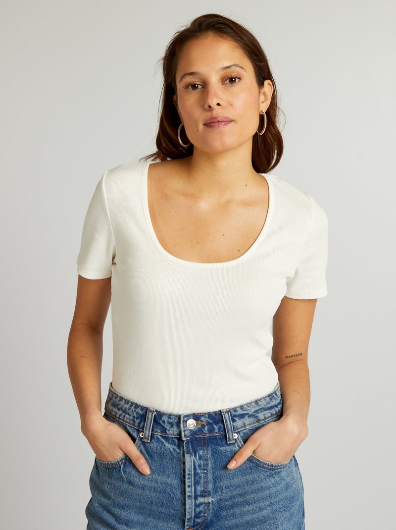 Effen body van ribstof WIT - Kiabi