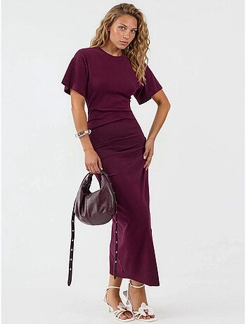 Effen bodycon midi-jurk met ronde hals busem