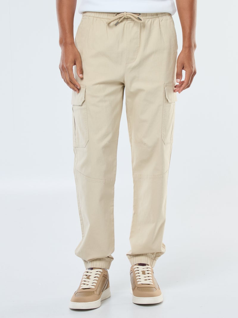 Effen broek met zakken en elastische taille Biege - Kiabi