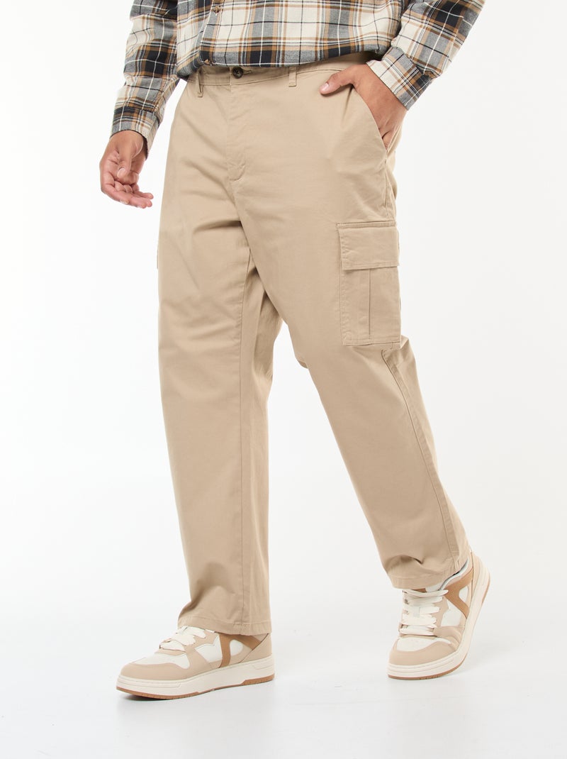 Effen broek met zakken en riemlussen Biege - Kiabi