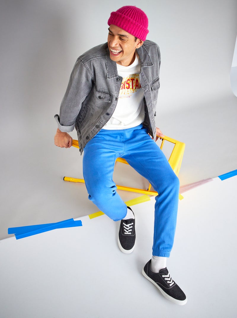 Effen broek van joggingstof blauw - Kiabi