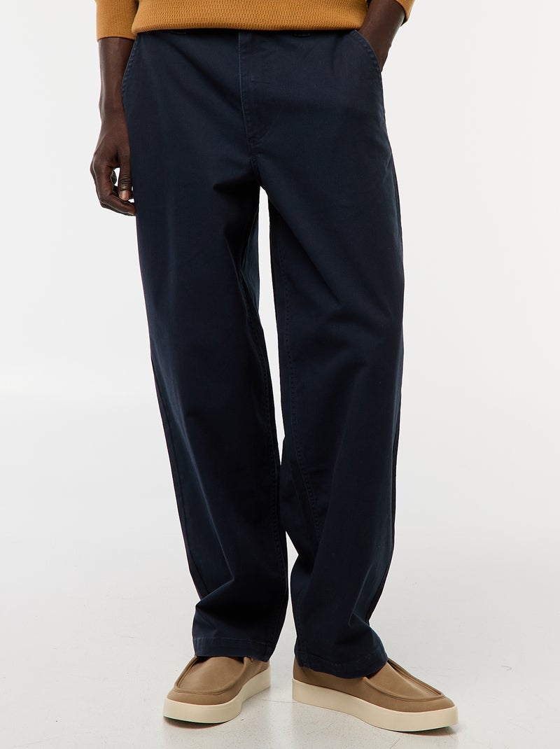 Effen broek van keperstof met wijde pijpen Blauw - Kiabi