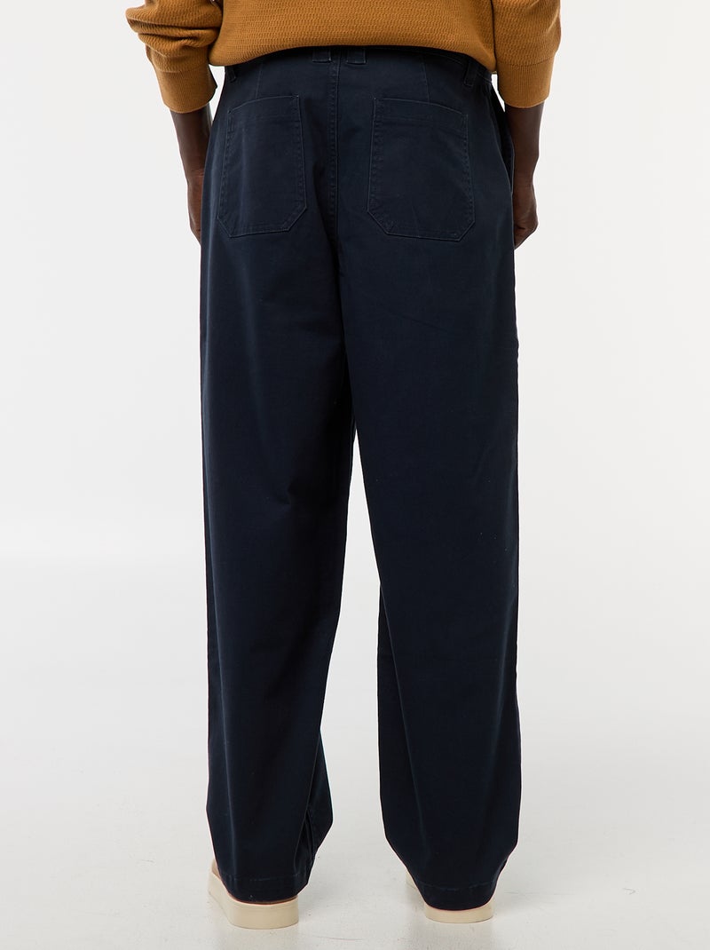 Effen broek van keperstof met wijde pijpen Blauw - Kiabi
