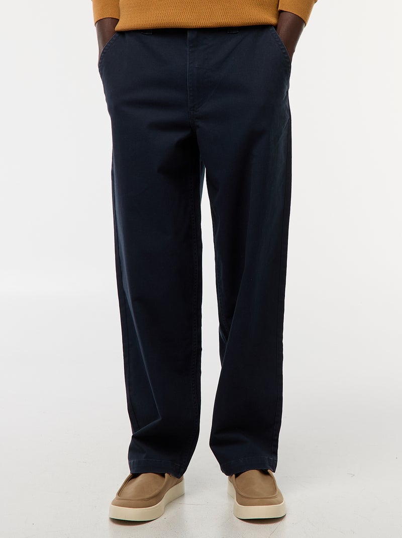 Effen broek van keperstof met wijde pijpen Blauw - Kiabi