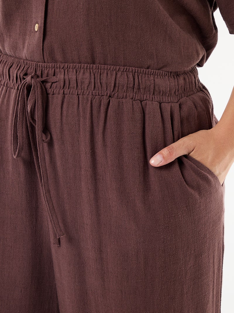 Effen broek van linnenmix Bruin - Kiabi