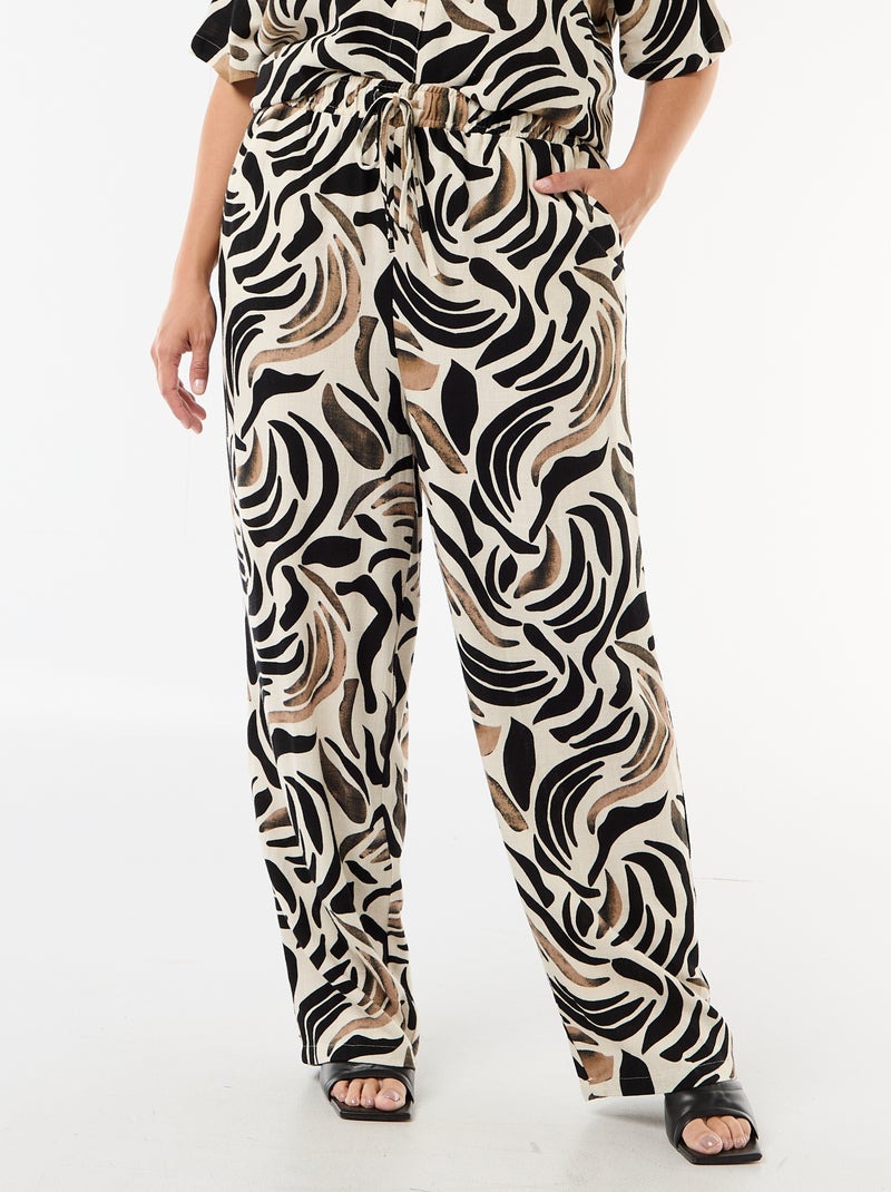 Effen broek van linnenmix Zwart - Kiabi