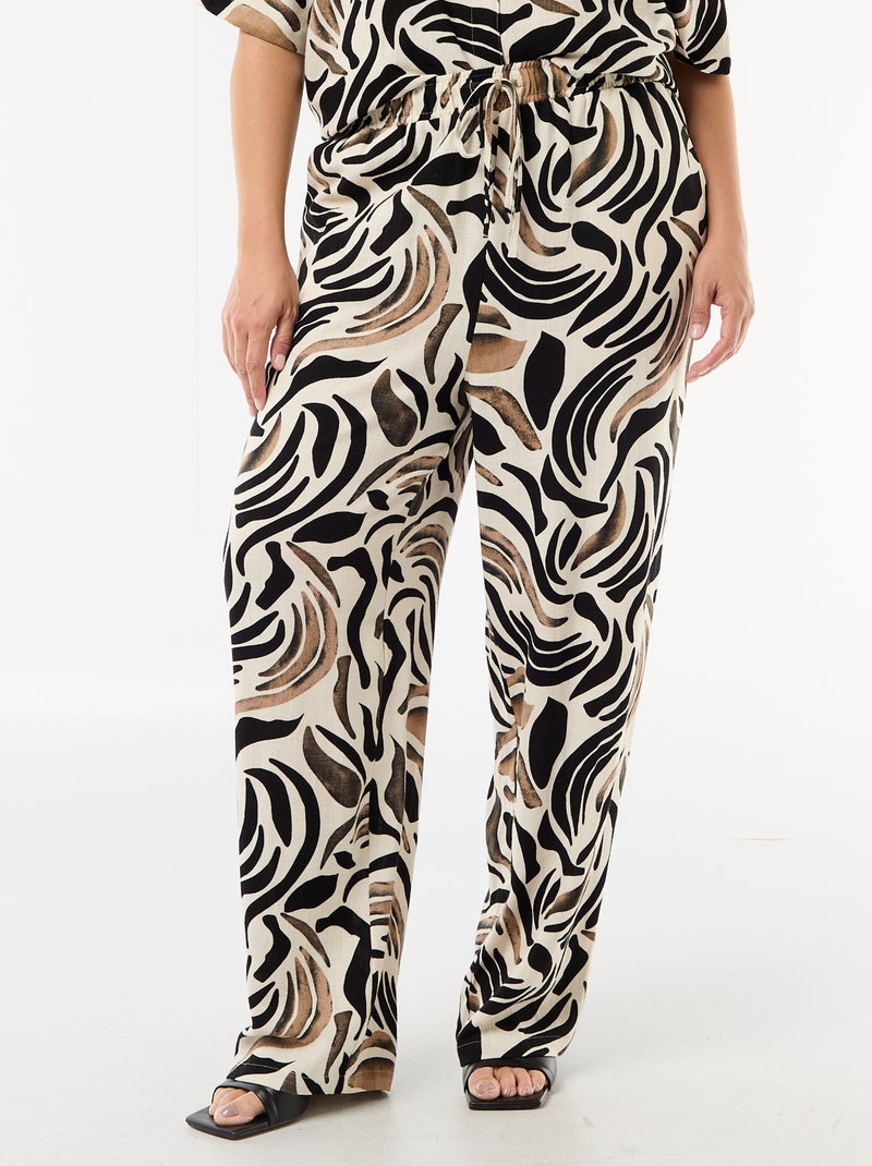 Effen broek van linnenmix Zwart - Kiabi