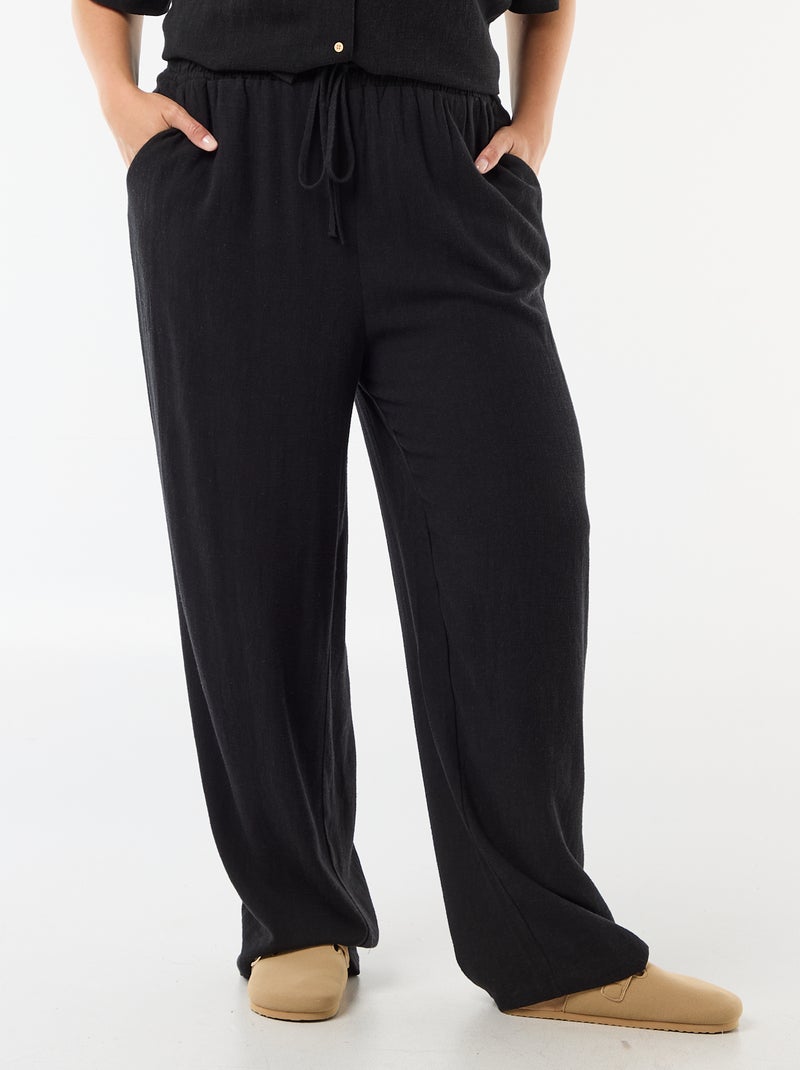 Effen broek van linnenmix Zwart - Kiabi