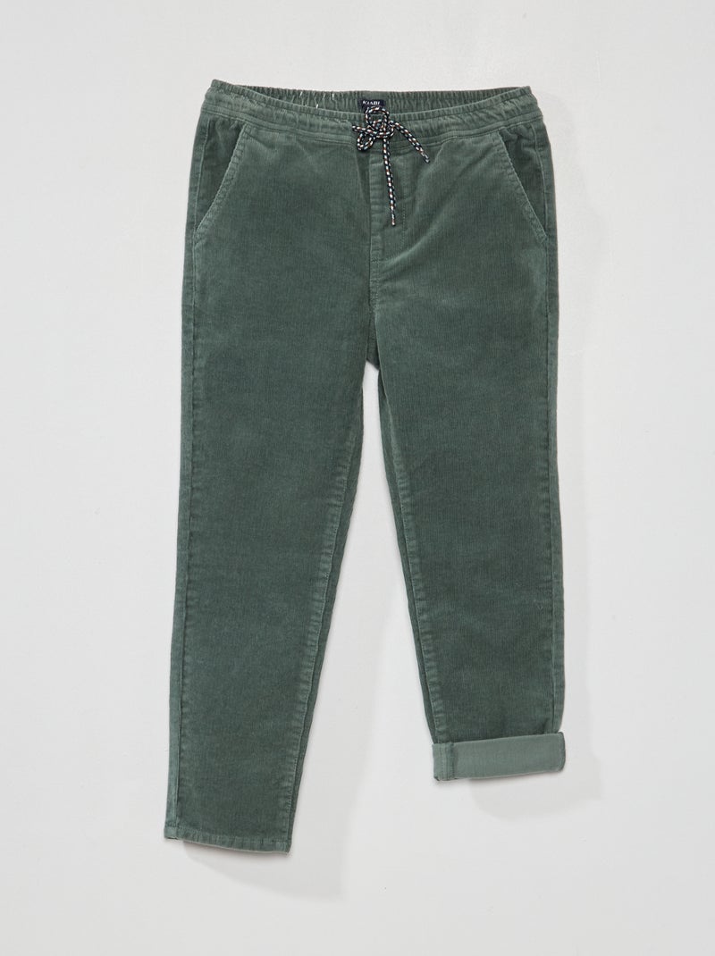 Effen broek van velours grijs groen - Kiabi