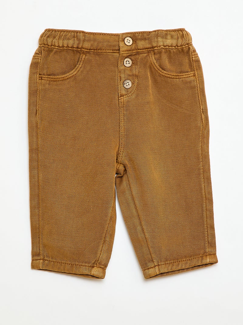 Effen broek van zachte stof met relax fit Bruin - Kiabi