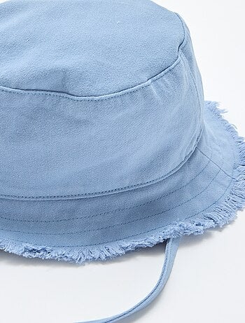 Effen bucket hat van katoen met franjes en trekkoordjes