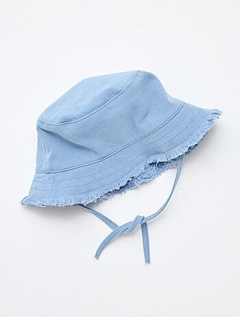 Effen bucket hat van katoen met franjes en trekkoordjes