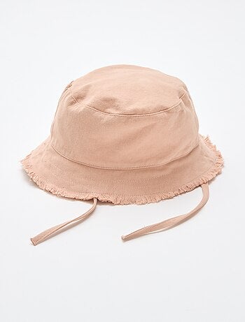 Effen bucket hat van katoen met franjes en trekkoordjes