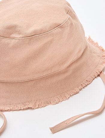 Effen bucket hat van katoen met franjes en trekkoordjes
