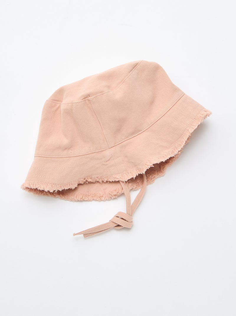 Effen bucket hat van katoen met franjes en trekkoordjes Rose - Kiabi