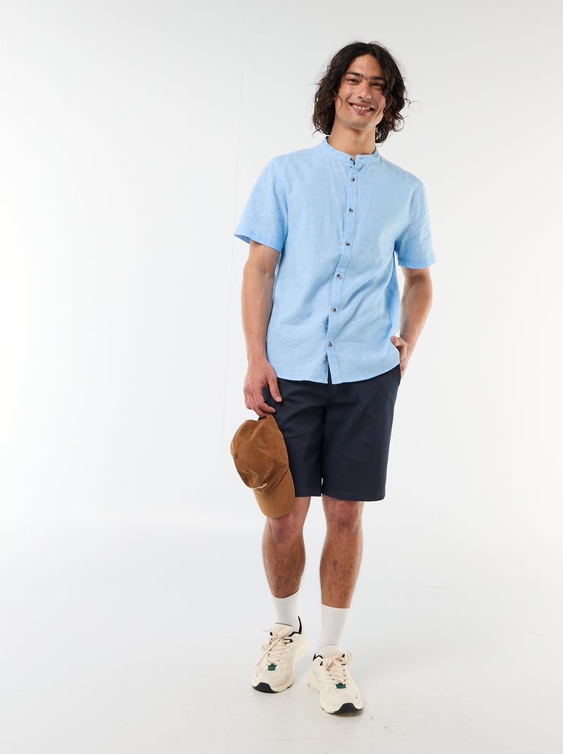 Effen chino bermuda van dobby Blauw - Kiabi