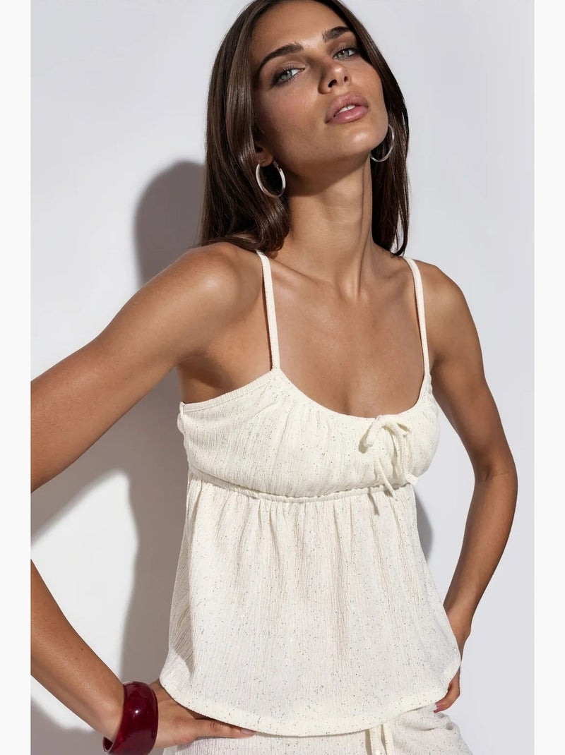 Effen crêpe cami-top busem Gebroken wit - Kiabi