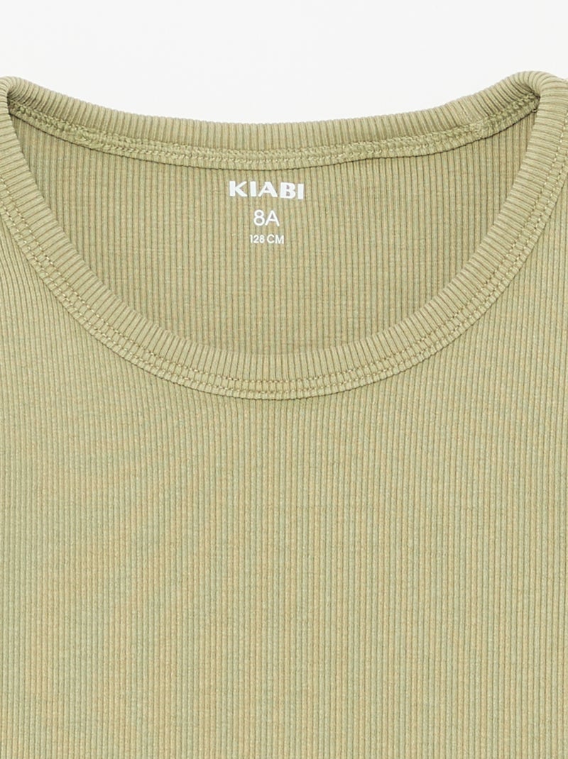 Effen débardeur van ribtricot Kaki - Kiabi